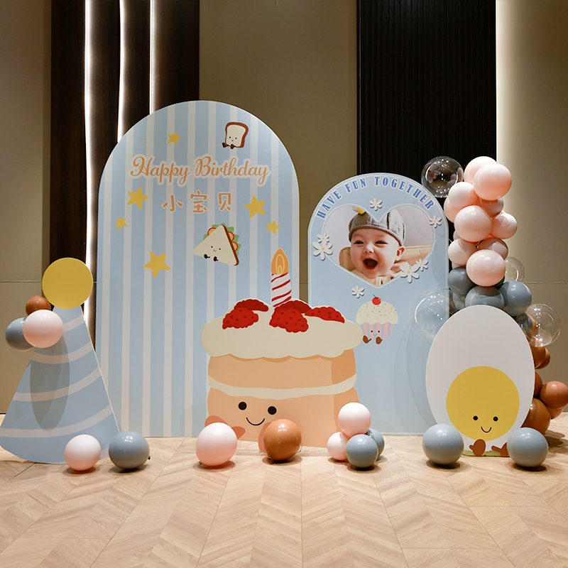 蓝jellycat男孩生日装饰kt板布置