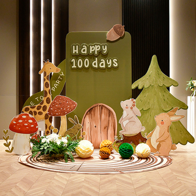 森系动物宝宝满月百天宴装饰kt板