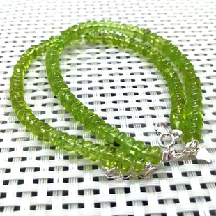 天然橄榄石盘珠手链原石手串 925银扣裸石祖母绿宝石饰品兔年礼物