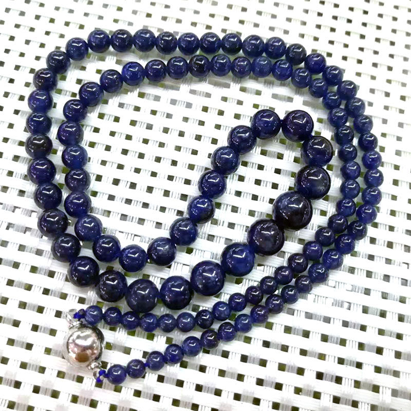 天然蓝宝石项链塔链圆珠链原石裸石无烧手串情侣原创设计水晶礼物