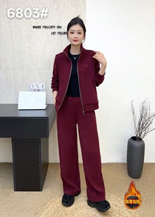 喜事大红运动套装女2025新款冬季加绒加厚直筒洋气时尚大码两件套