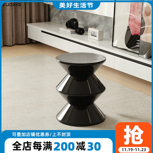 速发左妆下用小凳子客厅高级感塑料矮凳奶油风化家椅黑色床头圆凳