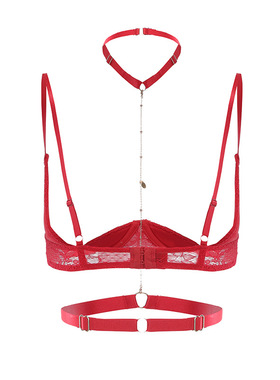 欧美新款跨境二分之一胸托胸链挂脖女士性感红色本命年文胸