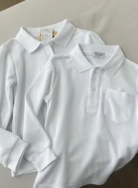 出口剩余100-110码 儿童白色透气网眼POLO上衣长袖T恤
