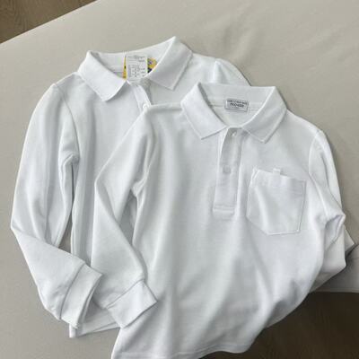 出口剩余100-110码 儿童白色透气网眼POLO上衣长袖T恤