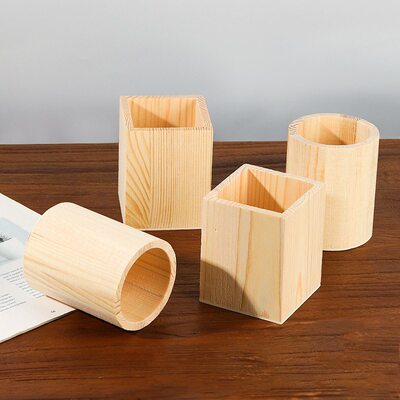 木质笔筒超轻粘土彩泥雪花泥珍珠泥配件DIY笔筒白胚木质模具配件