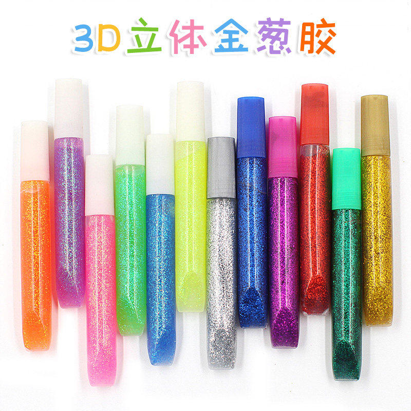 金葱胶闪光胶彩粉胶七彩胶带胶金粉银粉彩色胶水笔12支
