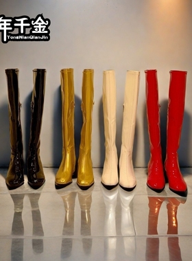 儿童走秀靴子女童过膝长款靴子金银黑白红色低跟童鞋高筒演出鞋
