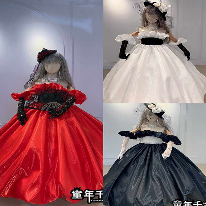 香榭丽舍下午茶儿童走秀礼服女童赫本风简约小礼服蓬蓬裙红黑白