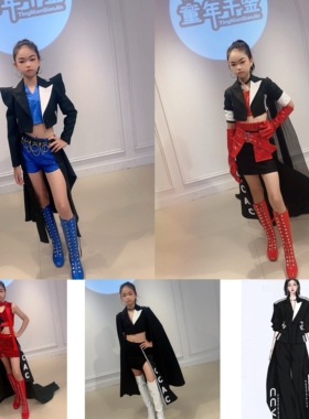 ccac巨星赛服改造儿童走秀潮服女童黑白西装童模各种赛服改造