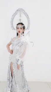 出租出售儿童走秀礼服女童修身鱼尾裙银色亮片颁奖走红毯模卡摄影