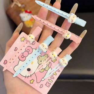 粉色蓝色鸭嘴Kitty发夹女无痕一字侧边刘海发卡化妆定型夹子无痕