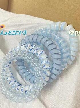 新款多巴海盐薄荷蓝电话线发圈简约扎头发弹力不伤