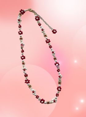 FELIX 原创手作红色花朵串珠项链手链个性配饰礼物女