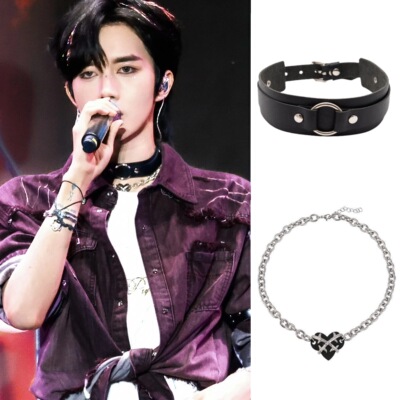 黄星Eliot花咏同款黑色皮革爱心项链套装Desire4 星有千千邱鼎杰