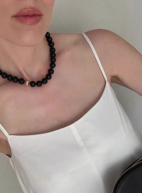 FELIX高级感黑色磨砂玻璃珠串珠金珠项链简约大气时尚ins博主同款