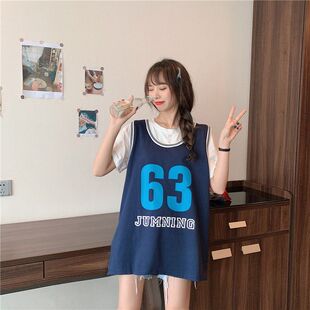 单/套装球衣外穿篮球服女2021新款字母宽松bf风中长款ins运动背心