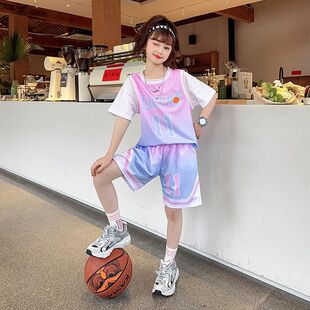 女童篮球服速干粉色球衣夏季短袖小学生队服女孩运动宽松11号球服