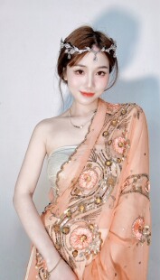 印度民族风订珠亮片重工刺绣超大披肩旅拍围巾纱丽包邮清货橙黄色