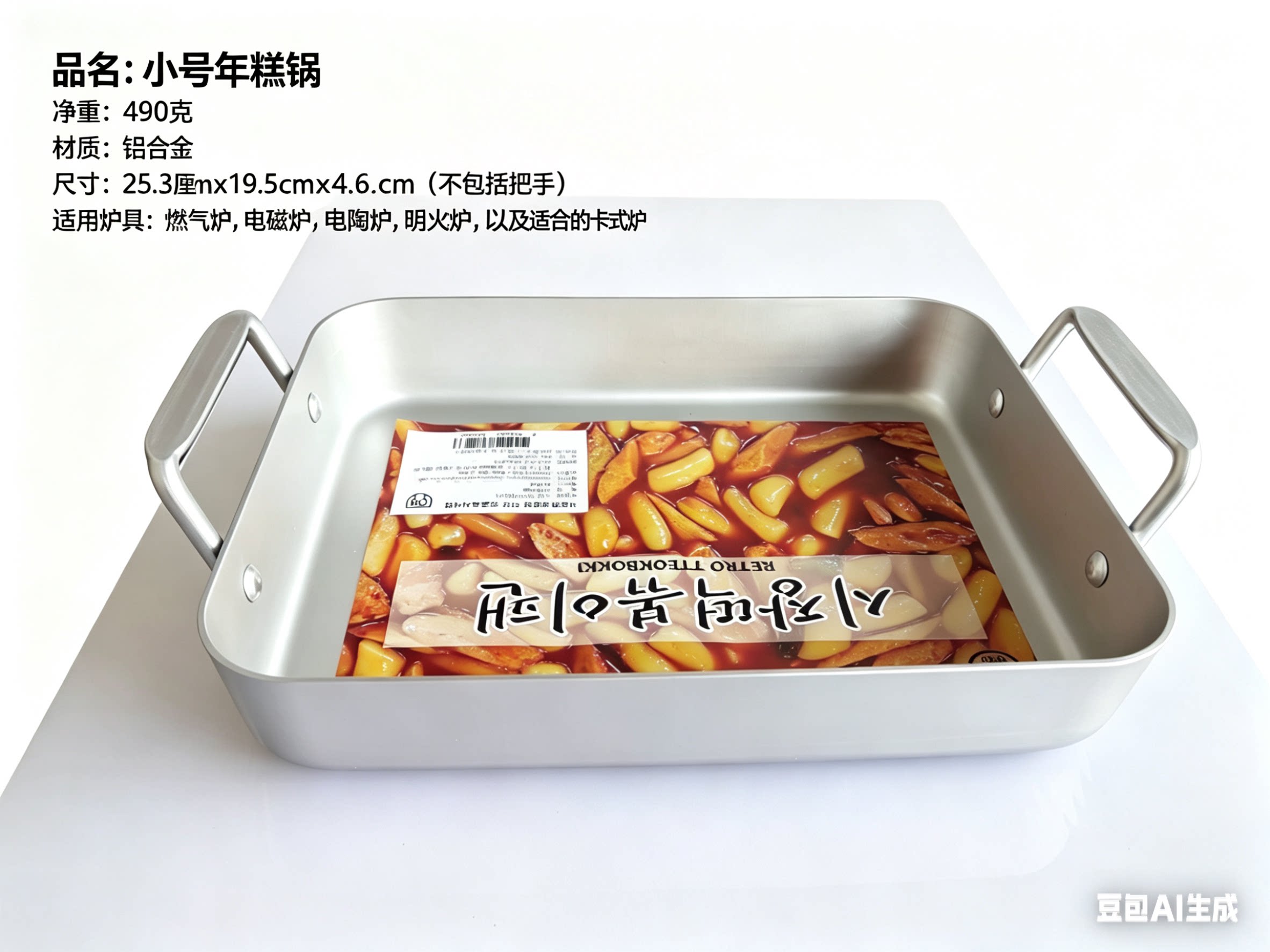 韩式料理年糕火锅米条锅炒年糕锅小号长方形年糕锅商用饭店用锅
