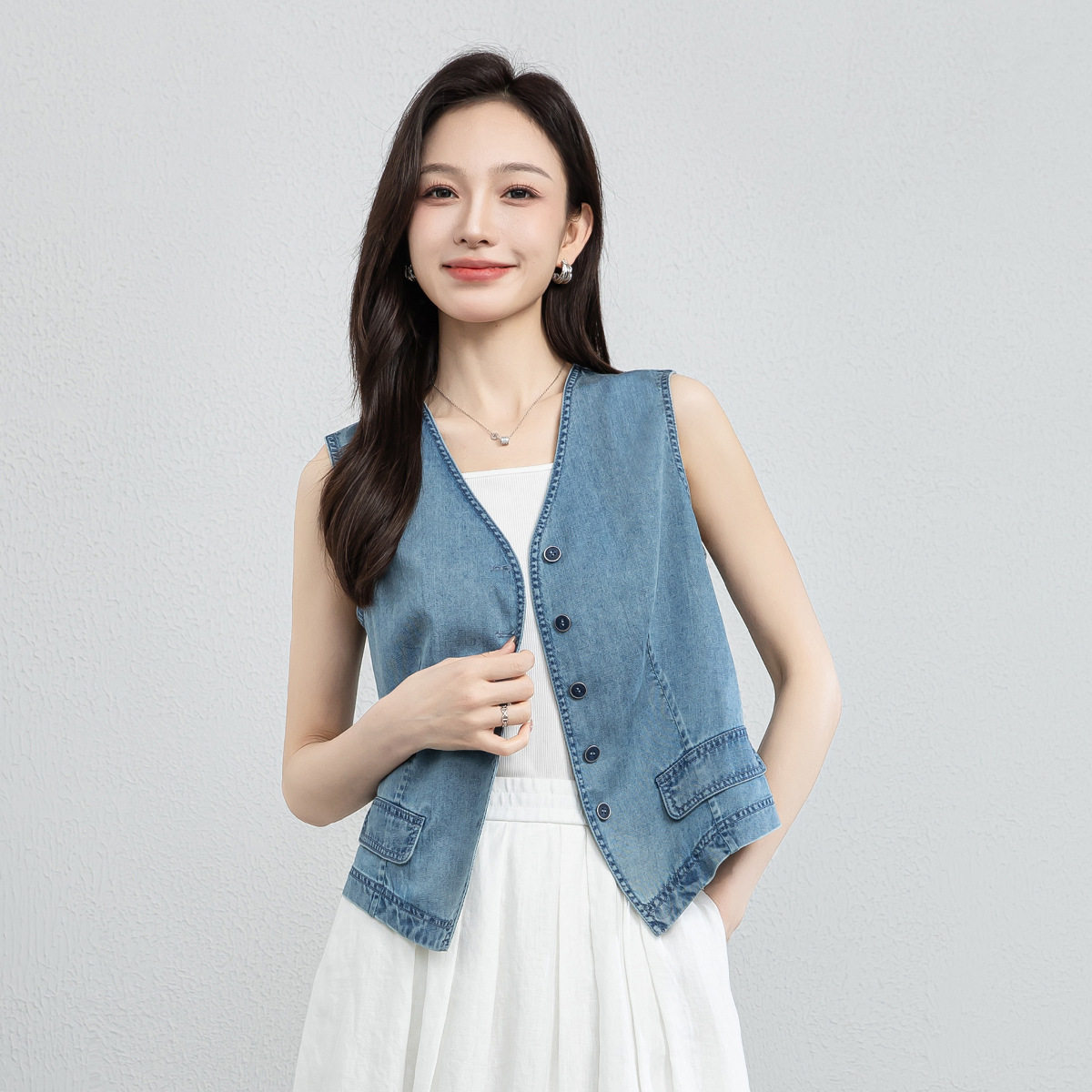 天丝牛仔马甲女夏季薄款显瘦