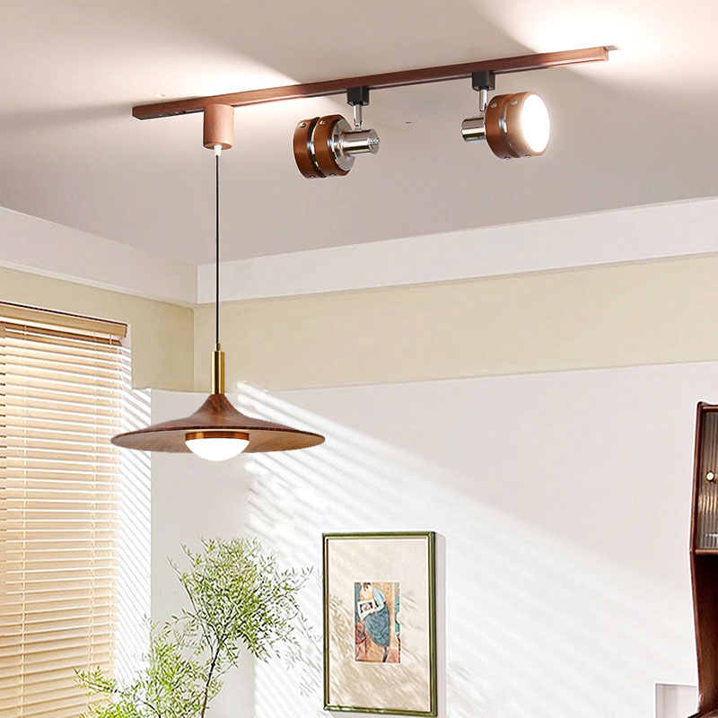 侘寂复古胡桃木餐厅轨道吊灯