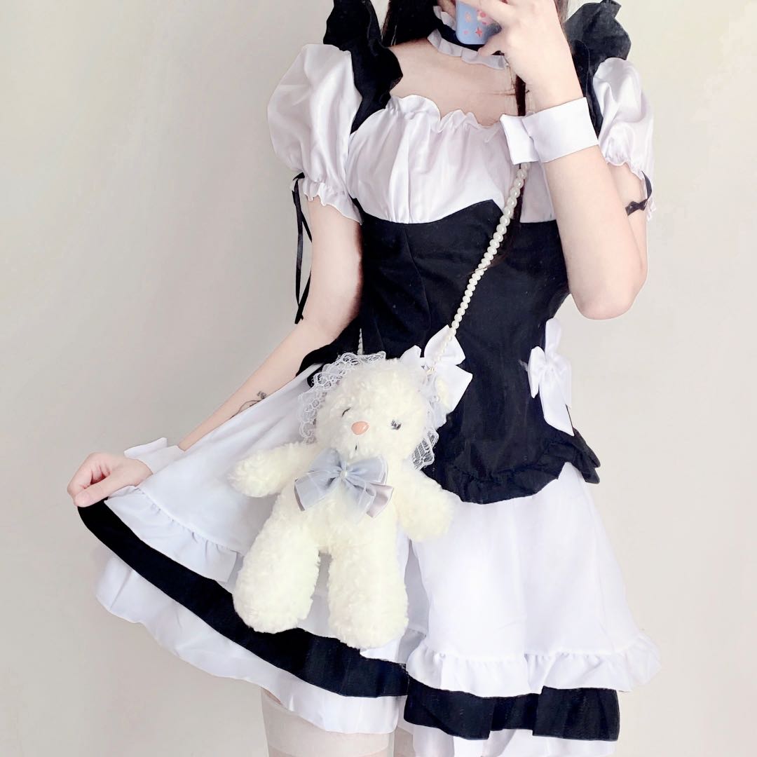 日系洛丽塔连衣裙套装奇迹暖暖cosplay黑白巧克力超可爱女仆服装