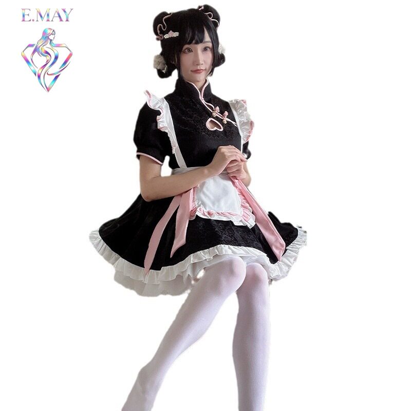 原创中华风女仆装cosplay镂空新中式旗袍软妹女佣制服连衣裙套装