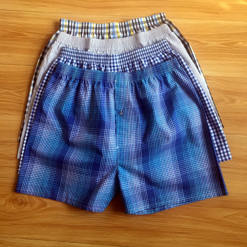 夏季青年男士睡裤短裤纯棉透气居家裤宽松家居平角裤中年四角裤头