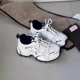 百搭增高休闲鞋 真皮老爹鞋 厚底显脚小加绒运动鞋 新款 潮 女2025冬季