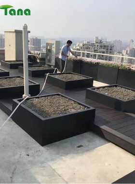 定制120方形45厘米高简约玻璃钢花盆广场户外景观园林种植池9000A