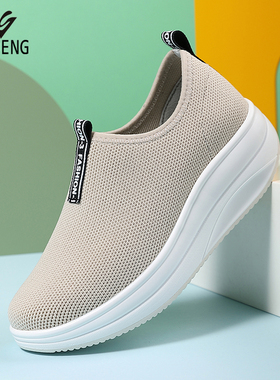 睿登鞋子女网面摇摇鞋厚底运动休闲旅游跳舞鞋一脚蹬女鞋2026春季