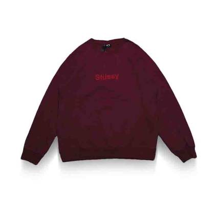 L码！正品美潮滑板街头 STUSSY 酒红色立体印花休闲套头卫衣