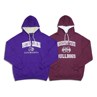 美潮街头全刺绣 拼色设计抓绒套头宽松连帽卫衣 NCAA