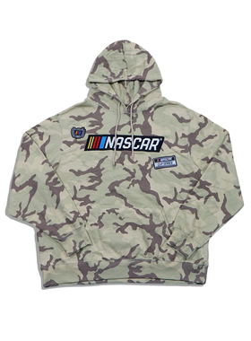美潮街头 NASCAR 字母刺绣全身迷彩薄绒套头宽松廓形连帽卫衣