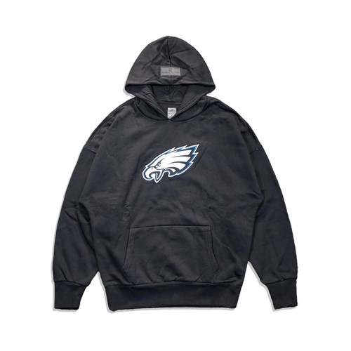高克重！美潮街头休闲橄榄球费城老鹰刺绣宽松廓形落肩连帽卫衣