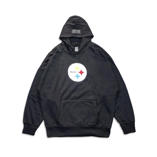 高克重！美潮街头休闲橄榄球匹兹堡钢人刺绣宽松廓形落肩连帽卫衣