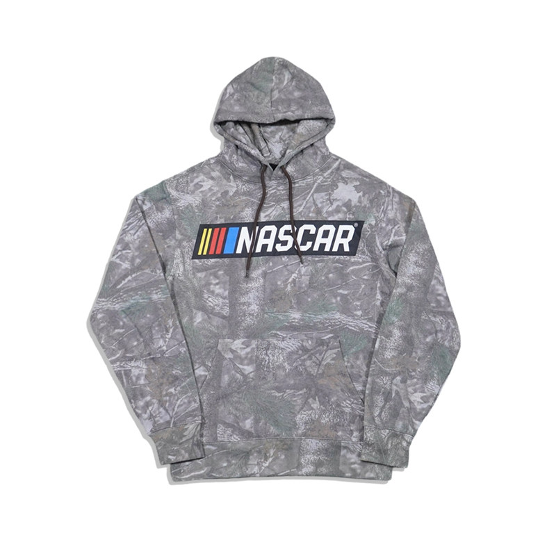 美潮街头休闲 NASCAR 字母印花迷彩宽松套头抓绒连帽卫衣