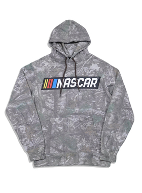 美潮街头休闲 NASCAR 字母印花迷彩宽松套头抓绒连帽卫衣
