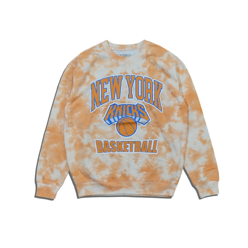 美潮街头休闲纽约尼克斯扎染印花薄绒宽松套头圆领卫衣