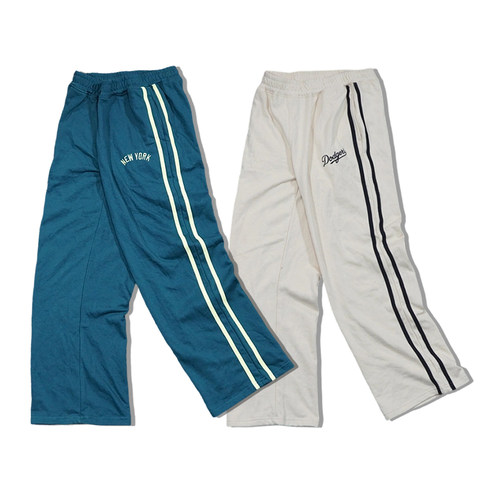 美潮街头休闲棒球大联盟洋基队道奇队毛圈宽松复古直筒阔腿长裤