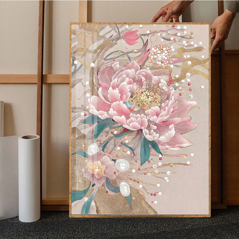 富贵牡丹钻石画2026新款客厅高级感艺术花卉砖石绣十字绣带框满钻