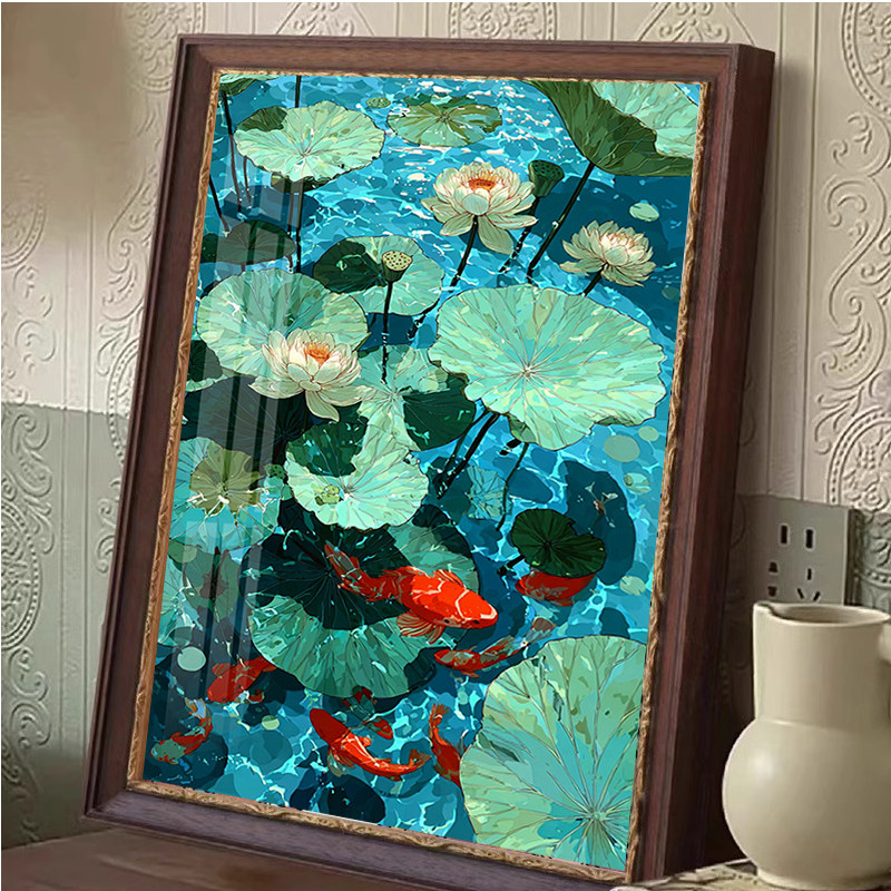 莲花锦鲤钻石画2025新客厅九条鱼图片手工DIY砖石贴纸十字绣框架5,居家布艺,钻石绣,淘宝优惠券,粉丝福利购,淘宝优惠卷