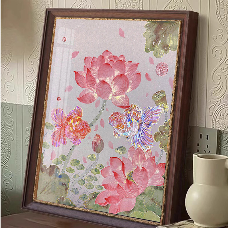 荷花锦鲤钻石画2025新款客厅小金鱼国画艺术手工贴钻画十字绣带框,居家布艺,钻石绣,淘宝优惠券,粉丝福利购,淘宝优惠卷