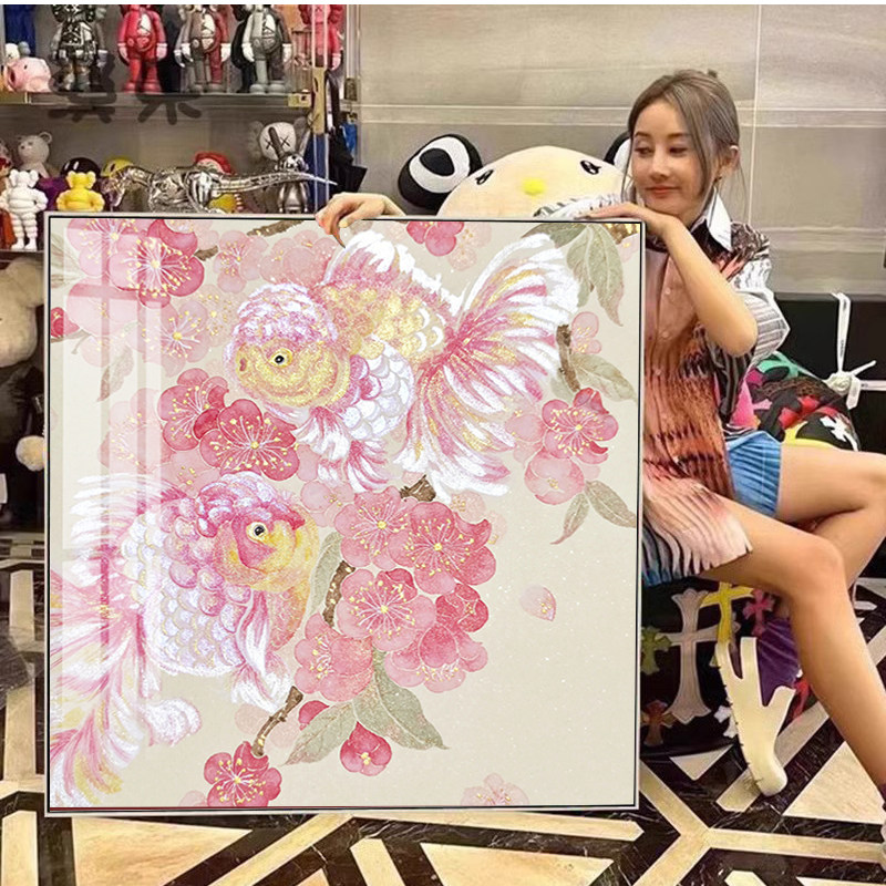 桃花小金鱼钻石画2025新款客厅高颜值好运锦鲤手工贴钻十字绣带框