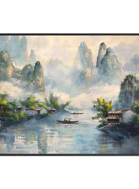 中式山水风景数字油画diy手绘画