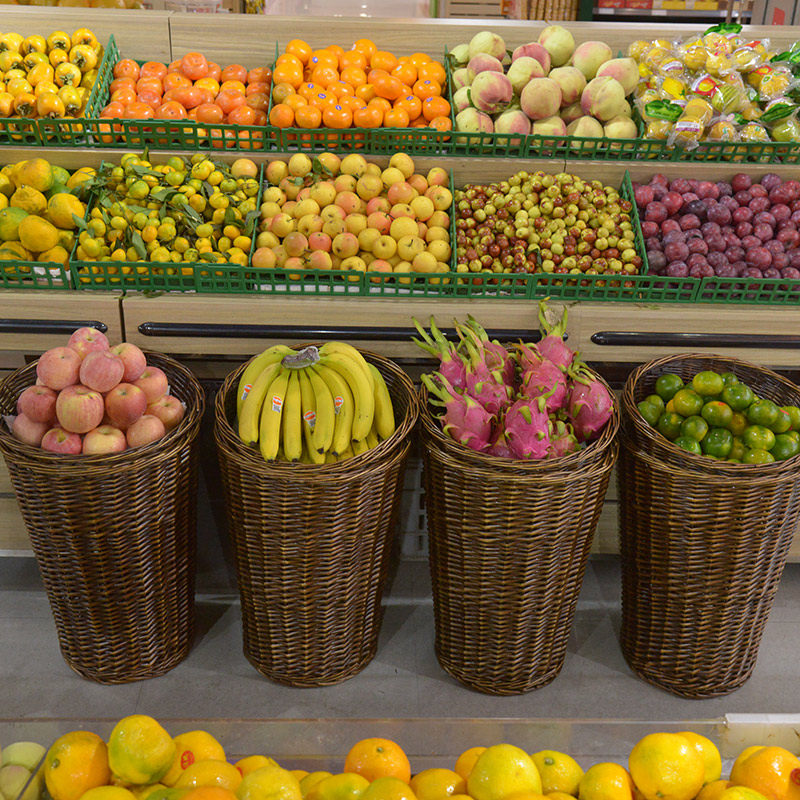 超市水果筐藤编摆放展示筐柳编篮收纳框水果店堆头篮商用陈列筐子