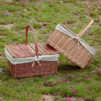 宜然家居户外野餐篮带盖藤编