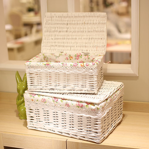 宜然家居藤编收纳筐田园风带盖