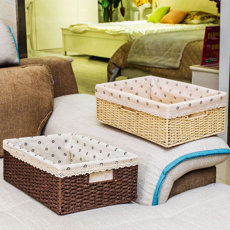 藤编收纳筐桌面收纳盒宜然家居化妆品内衣收纳篮茶几零食置物篮,收纳整理,收纳箱,淘宝优惠券,粉丝福利购,淘宝优惠卷